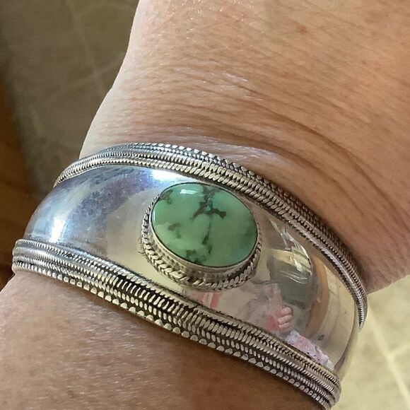 NWOT Sterling SILVER 925 TURQUOISE WIDE WOMAN BANGLE BRACELET​​​ - Picture 7 of 9